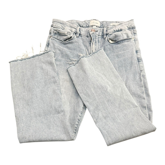 FRAME Denim Light Wash Distressed Hem Crop Jeans - Picture 6 of 12